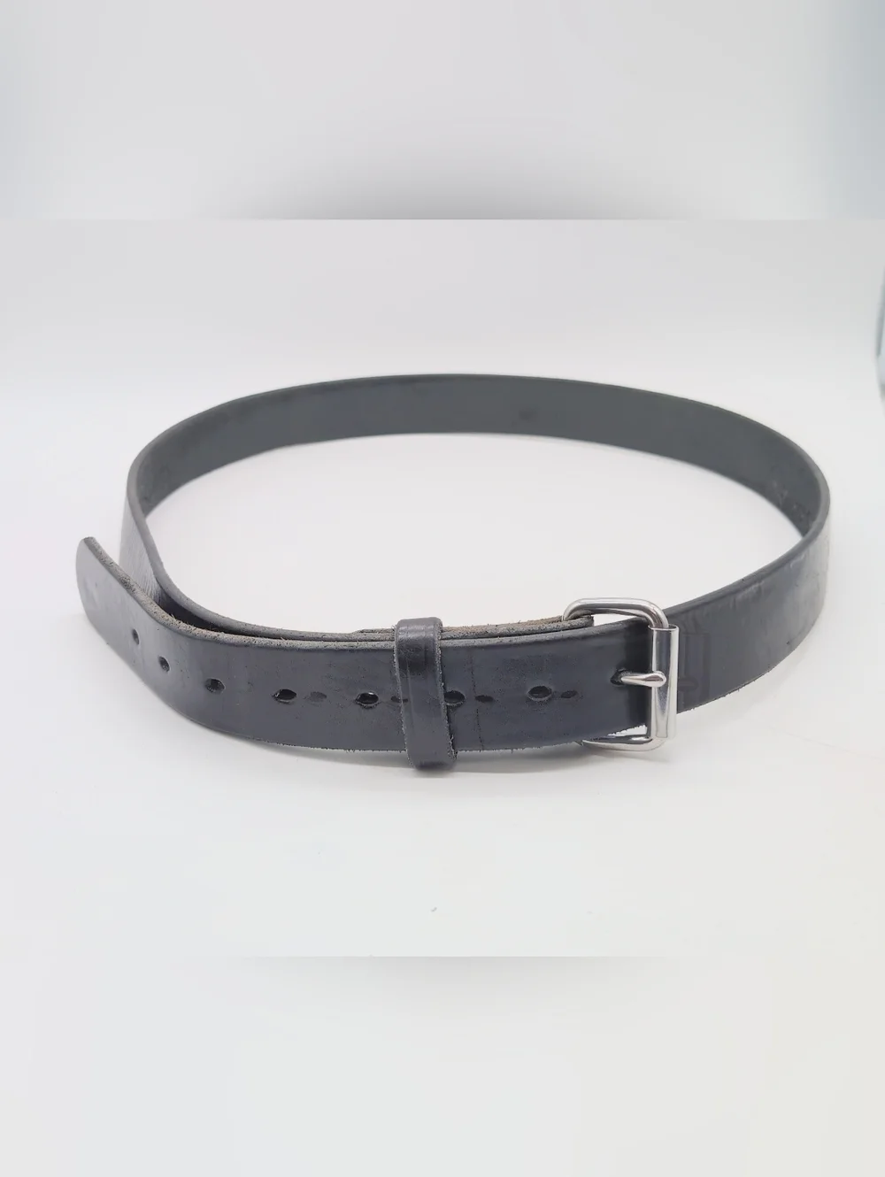 Handmade Amish Sz 54 Black Leather Men's Belt with Silver Buckle